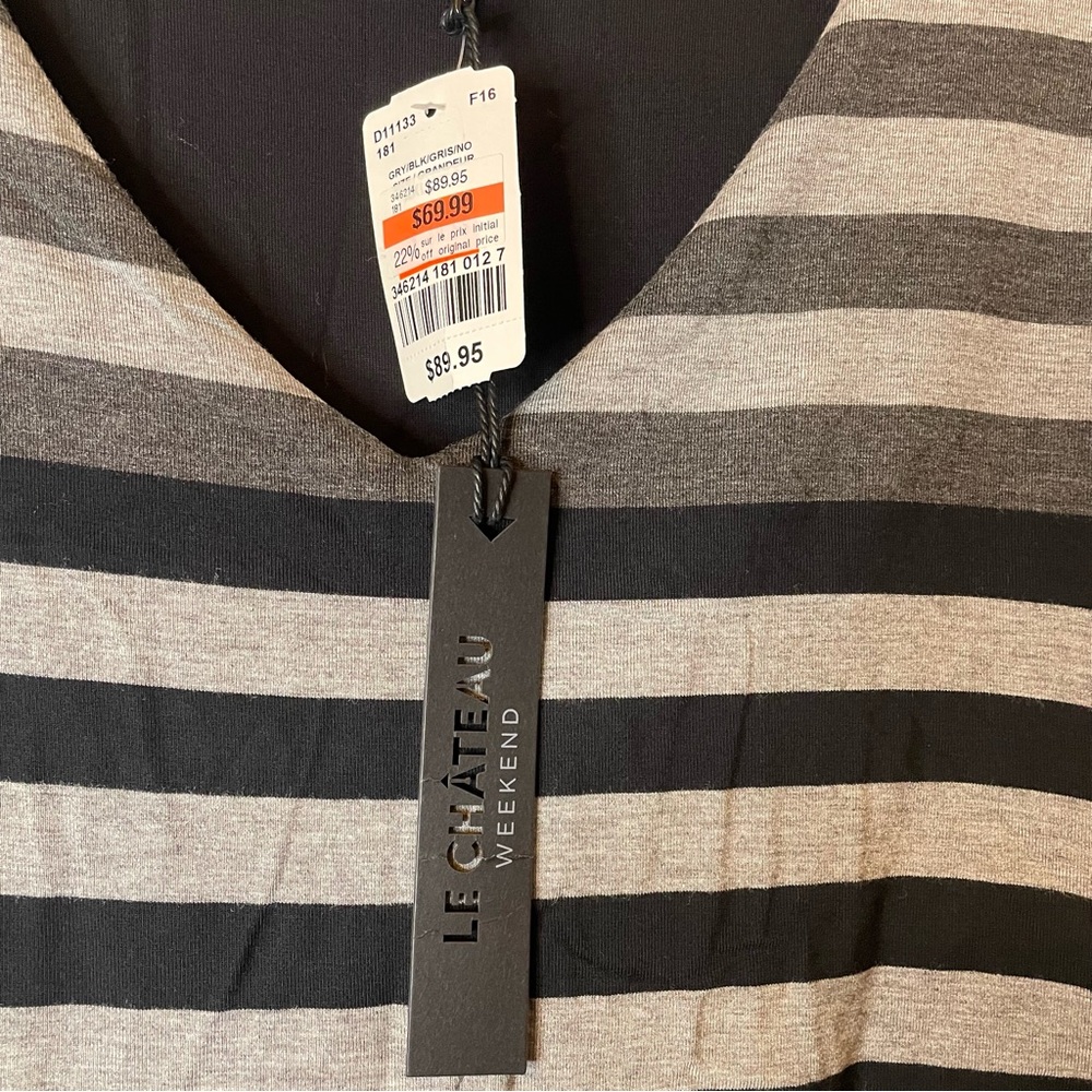 Le Chateau Striped Black and Gray Mini Dress - Picture 7 of 11